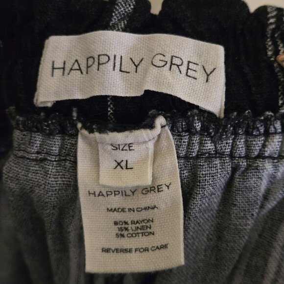 Happily Grey Wide Leg Striped Cuffed Black Linen Pull On Pants Size XL - Picture 5 of 5